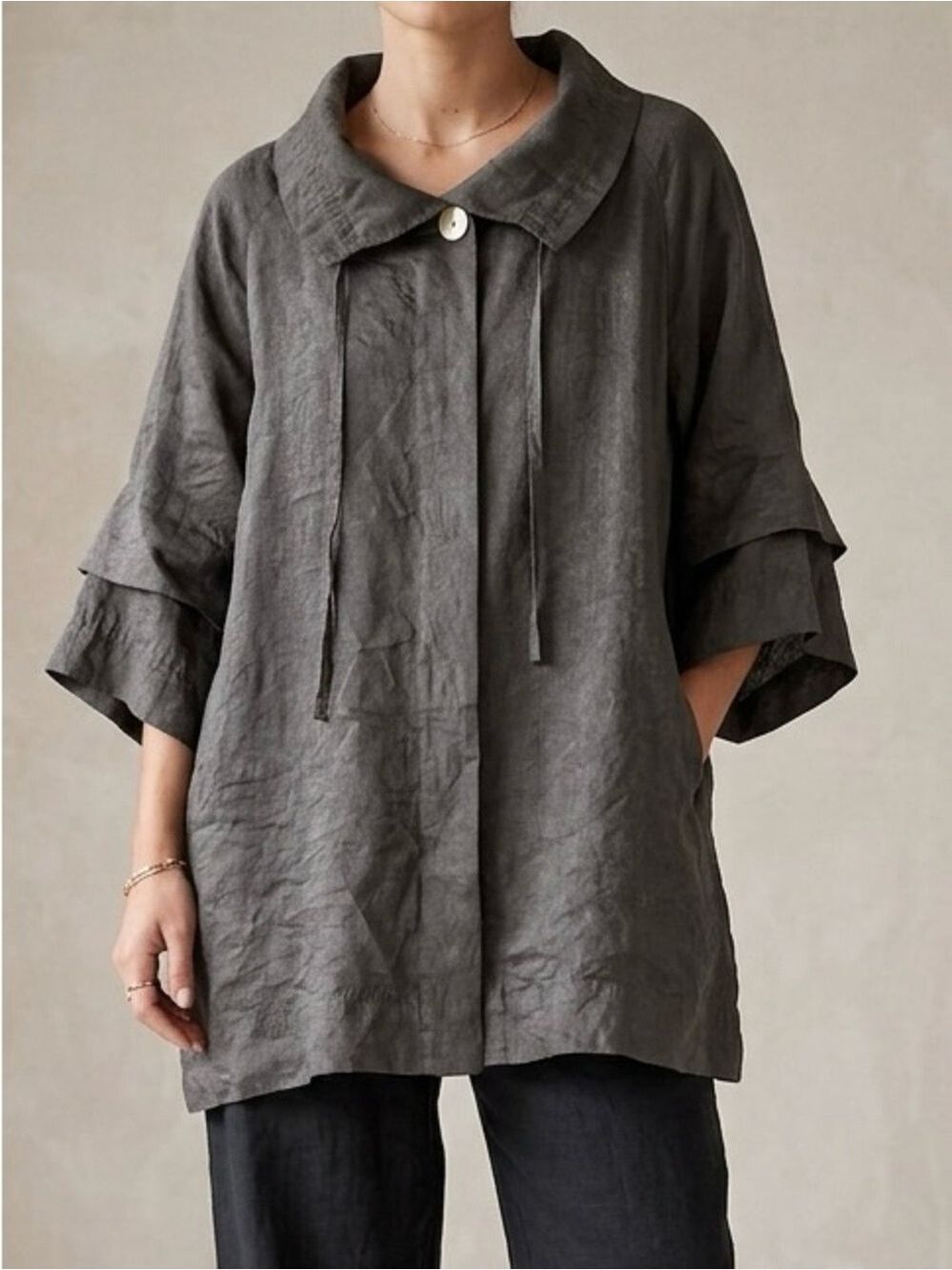 Cut Loose Textured Lightweight Jacket / Button-Up Tunic Medium Metallic Khaki
